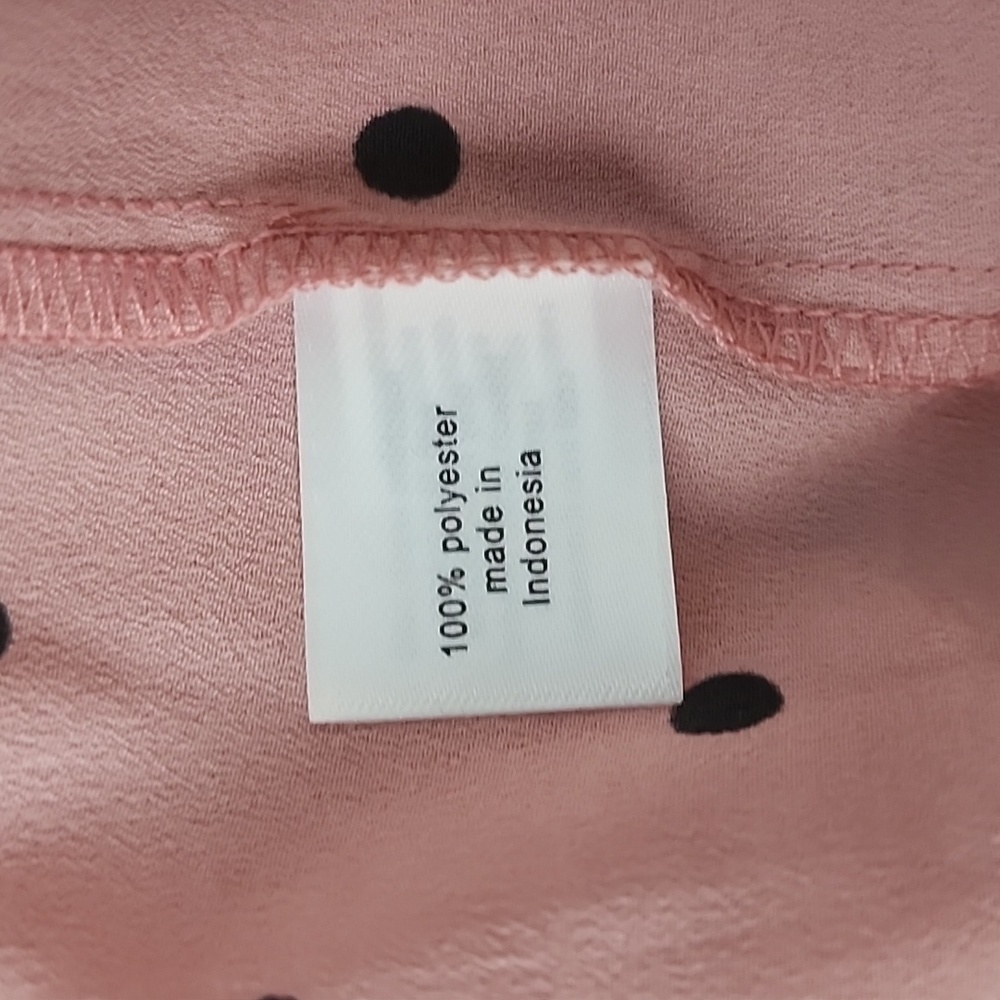 Lane Bryant Pink Polka Dot Tie Neck Blouse Black Dot Long Sleeve Top 14/16 - Picture 6 of 7